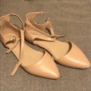 Nude double strap flats